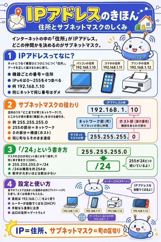 IPアドレスのきほんを小中学生向けに説明した学習ポスター